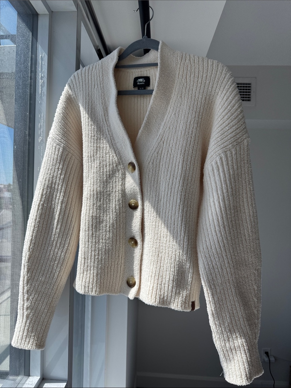 Roots Cozy Cream Rib-Knit Button Cardigan Sweater